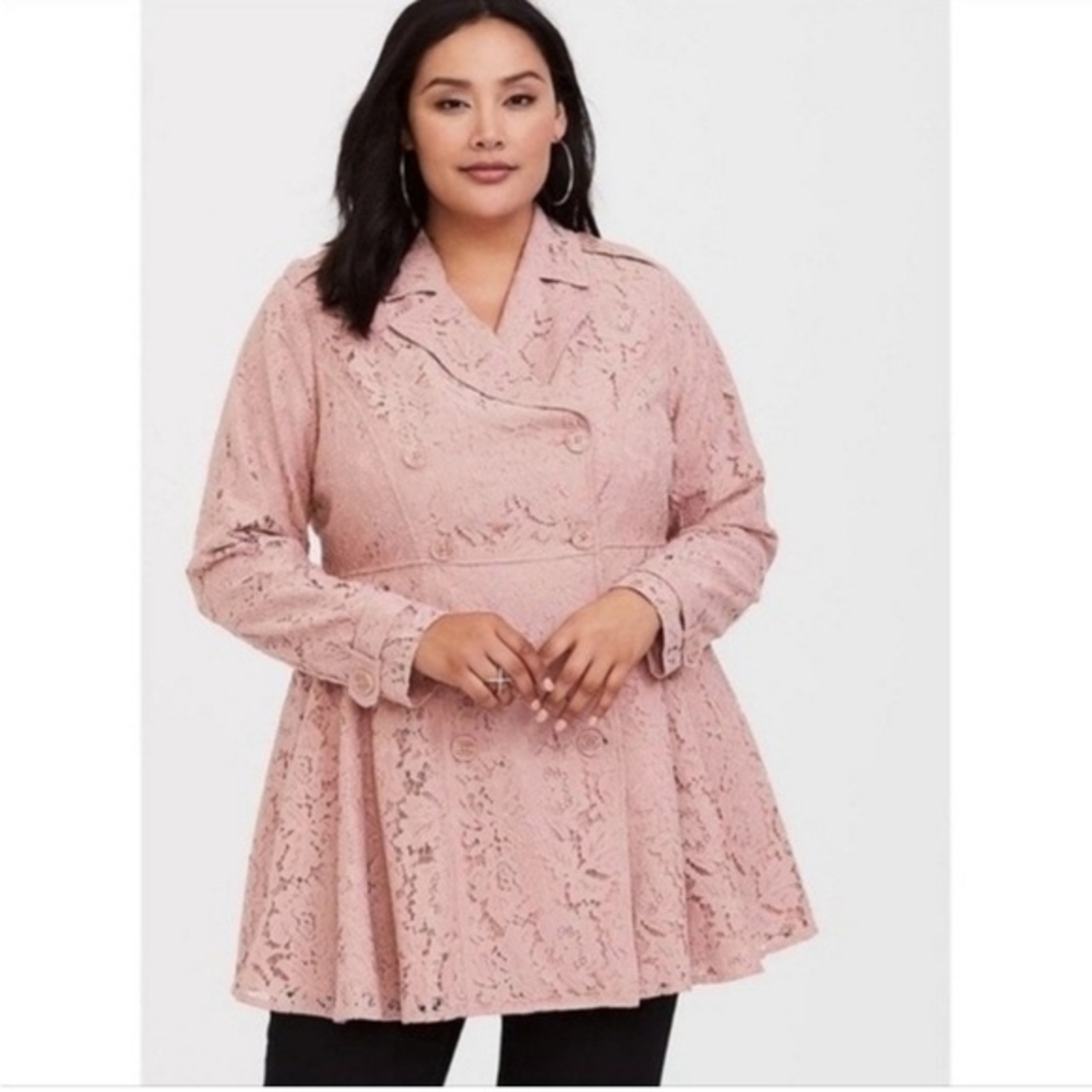 Torrid Pink Lace Pea Coat - Picture 3 of 16